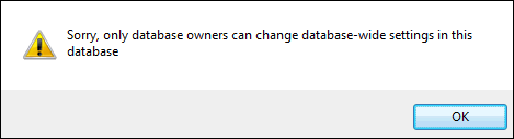 Warning message displayed when users are not allowed to push their layouts to the database