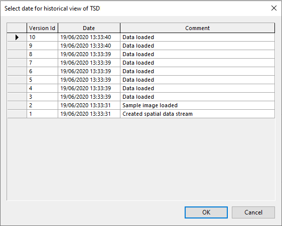 Select date for historical view of TSDB dialog