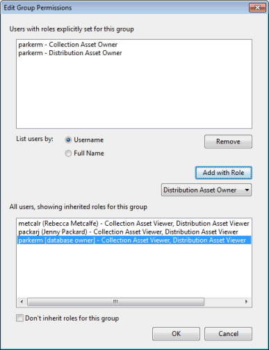 Edit Object Permissions dialog Edit Object Permissions dialog