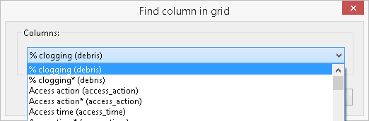 Dropdown List Example in the Find Column Dialog