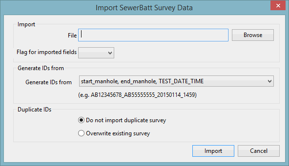 Import SewerBatt survey data Dialog