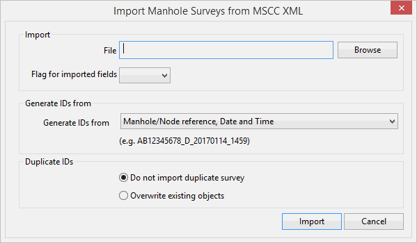 Import Manhole Surveys from MSCC XML dialog