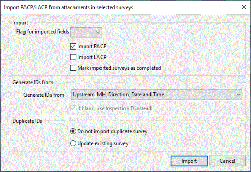 Import PACP/LACP from attachments in selected surveys dialog