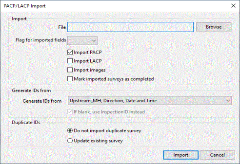 PACP/LACP Import dialog
