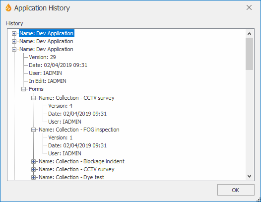 Application History Dialog