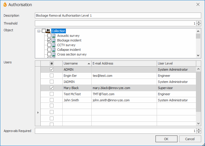 Authorisation dialog