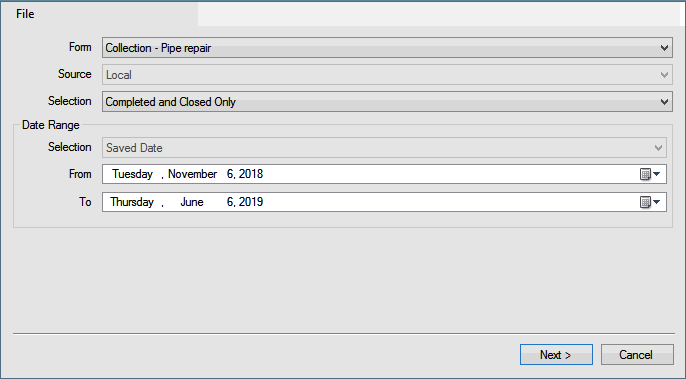 Initial page of the CSV Export dialog