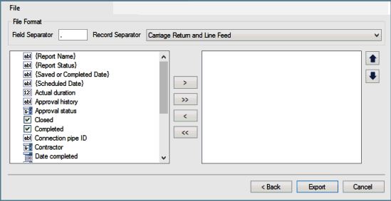 Format Selection page of the CSV Export dialog