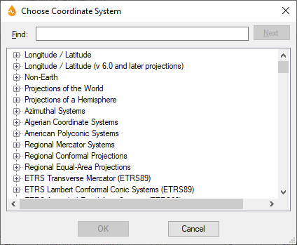 Choose Coordinate System dialog