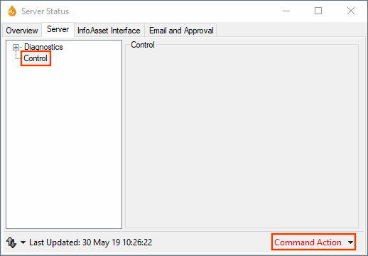 Command Action menu - Server tab