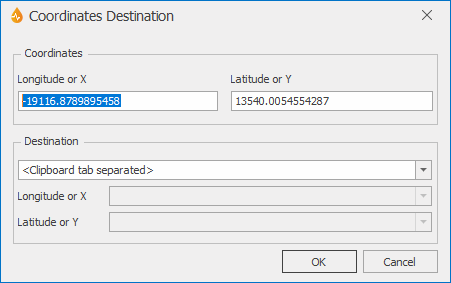 Coordinates Destination dialog