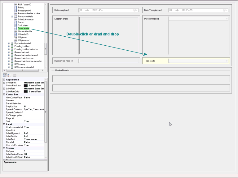 Double-clicking or dragging and dropping controls