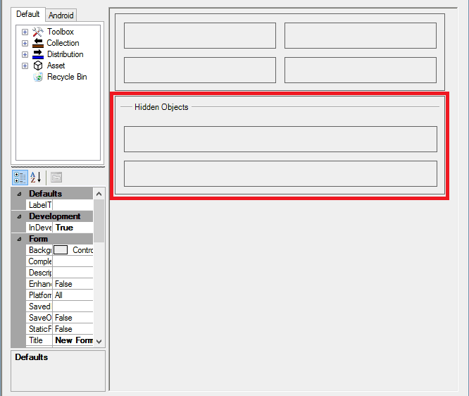 Empty Hidden Objects section in new form
