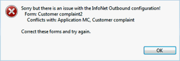 InfoNet Outbound warning message