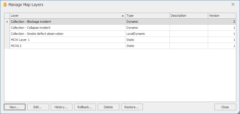 Manage Map Layers dialog