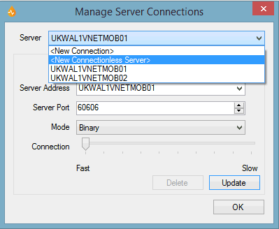 Manage Server Connections Dialog