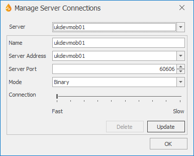 Manage Server Connections dialog