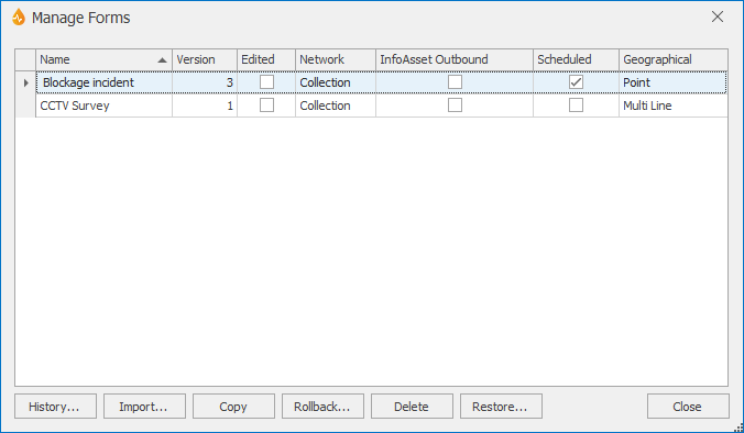 Manage Forms dialog