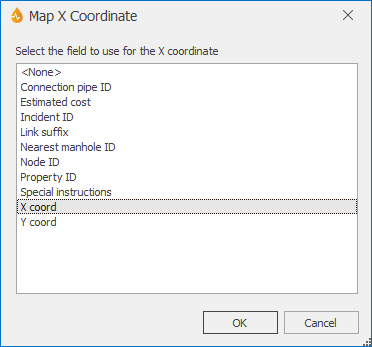 Map X Coordinate dialog