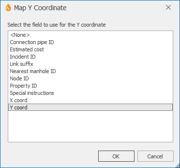 Map Y Coordinate dialog