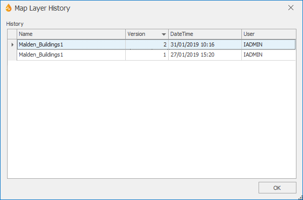 Map Layer History Dialog