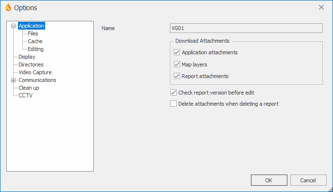 Application page of the Options dialog