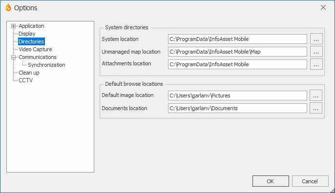 Directories page of the Options dialog