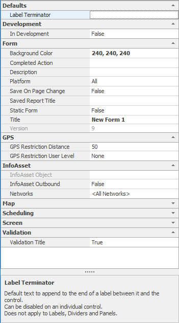 Example of Property Box for a form