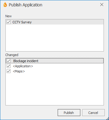 Publish Application dialog