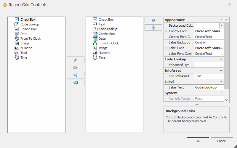 Report Grid Contents dialog