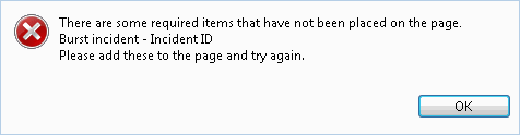 Warning message telling the user that some required items have not been placed on the form.