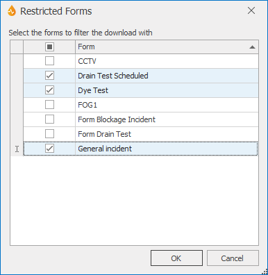 Restricted Forms dialog