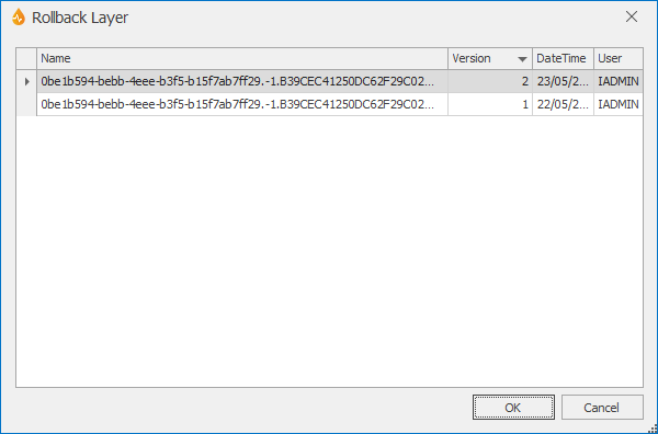 Rollback Layer dialog