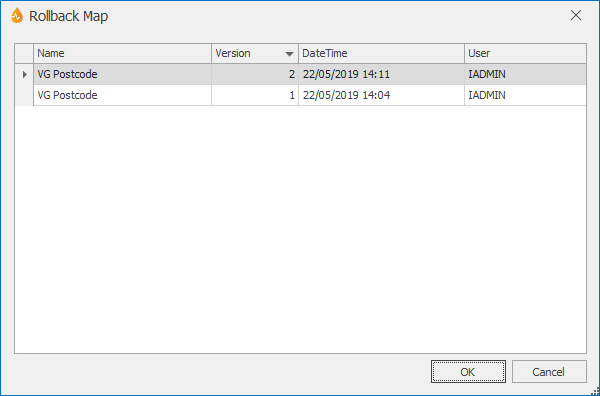 Rollback Map dialog