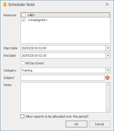 Scheduler Note Editor