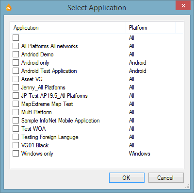 Select Application dialog