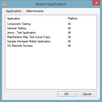 Select Application dialog