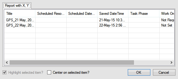 Select Map Object to create Report Dialog