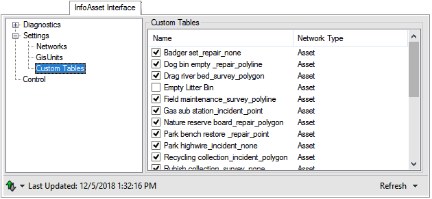 Custom Tables sub-page