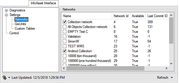 Server Management dialog - InfoNet Interface tab