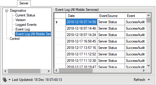 Server Management dialog - Server tab