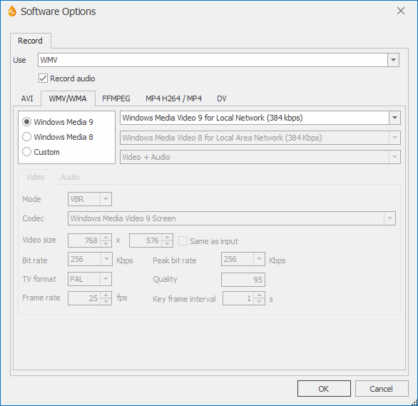 Software Options dialog