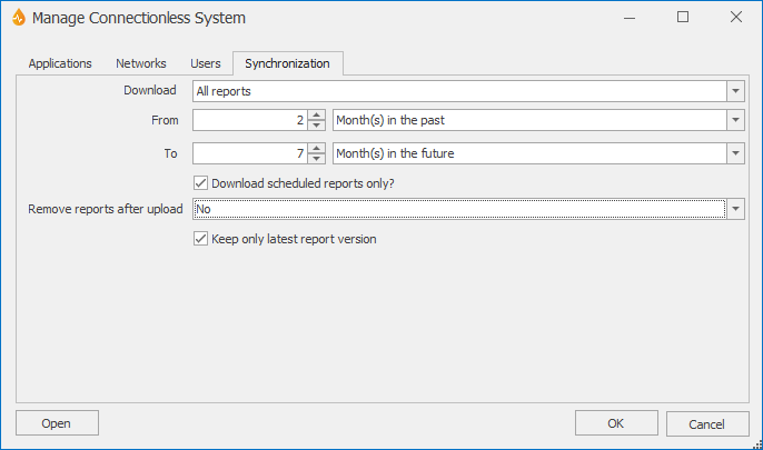 Manage Connectionless System Dialog - Synchronize page