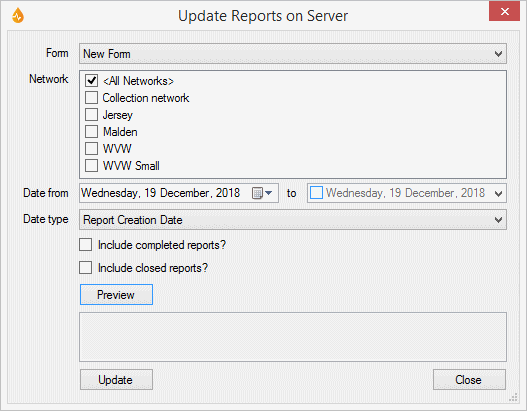 Update Reports on Server dialog