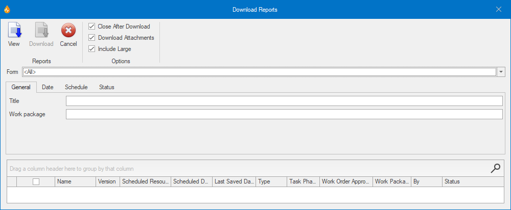 Download Reports dialog