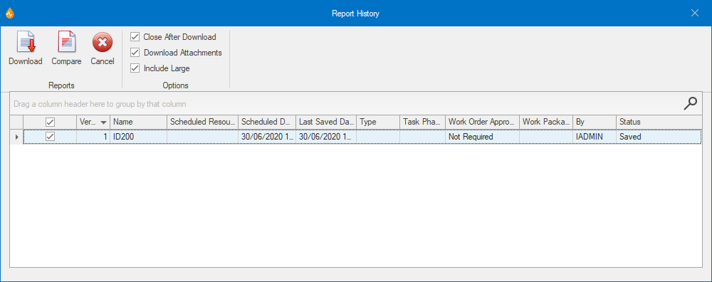 Report History dialog