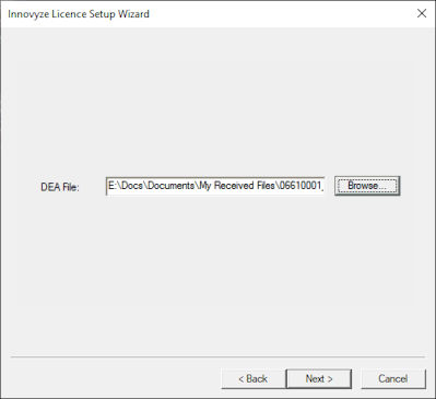 Dialog showing the location of the DEA file