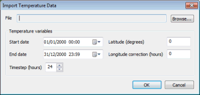 Import Temperature Data dialog