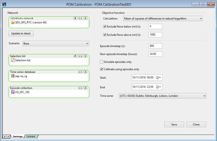 PDM Calibration Dialog Settings Tab