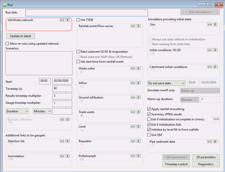 2D Parameters in Schedule Hysdraulic Run dialog